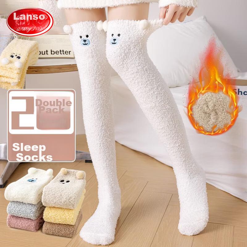LANGSHA Women's Over-Knee Socks, Coral Fleece Thickened Autumn And Winter Cartoon Long Socks, Home Sleep Warm Maternity Socks, One Size Fits All