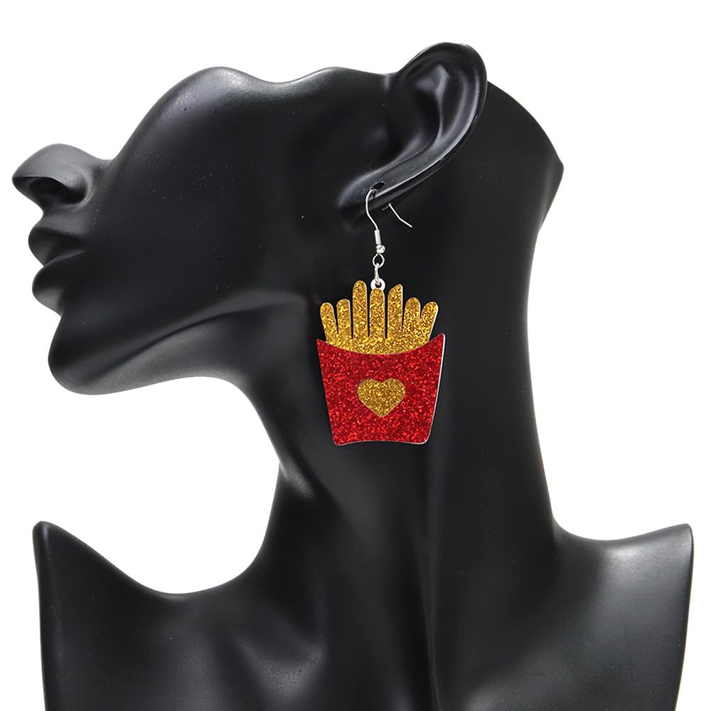 Funny Mirrored Acrylic Hamburger Drop Earrings for Women Fashion Glitter French Fries Food Dangle Earring Party Jewelry Gifts