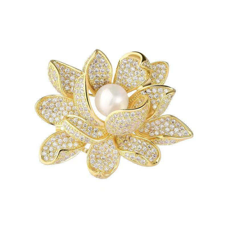 Elegant Pearl and Rhinestone Peony Brooch - Chic Fashionable Lapel Pin Accessory
