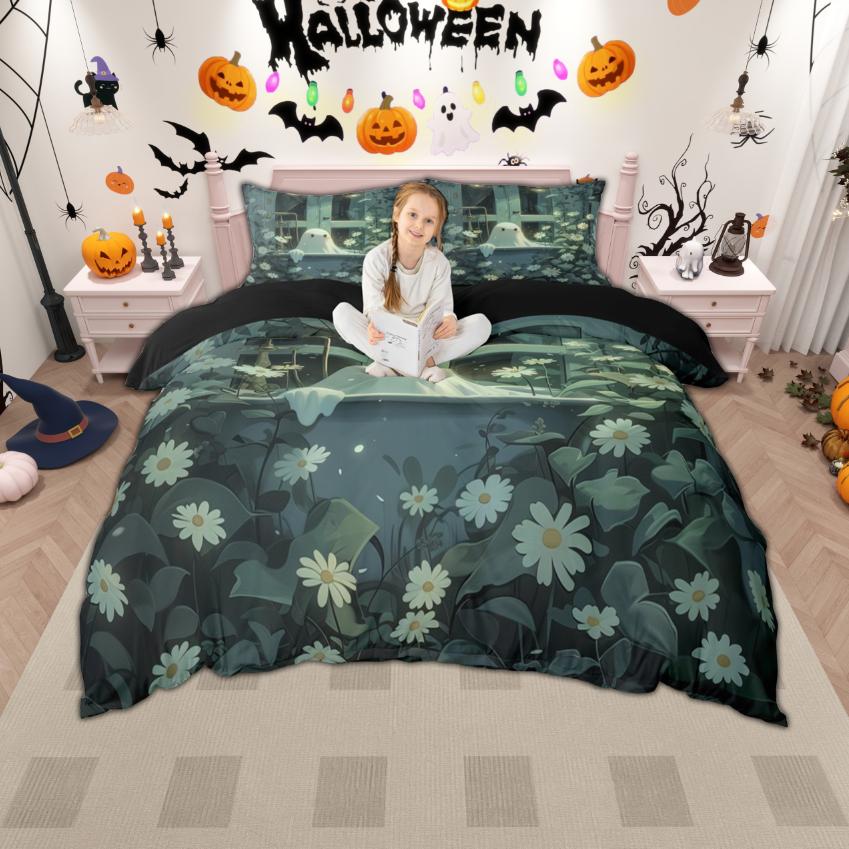 

Comforter Homewish Happy Halloween Theme Spooky Animal Ghost Bedding Set Pumpkin Bat Bed Set Room Decor Comforter (quilt)-EU Single(135*200cm)3pcs