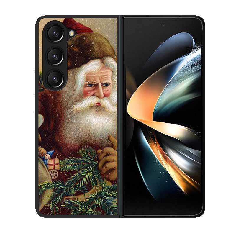 Christmas Case For Samsung Galaxy Z Fold 6 5 4 3 Cover Fold5 Fold4 Lovely Black Hard Plastic PC Cover For Galaxy Z Fold5 5G Case