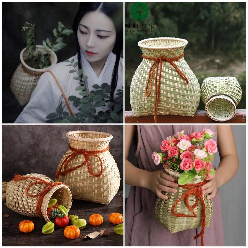 

Lightweight Wicker Rattan Baskets Round Handmade Woven Storage Container Farmhouse S
