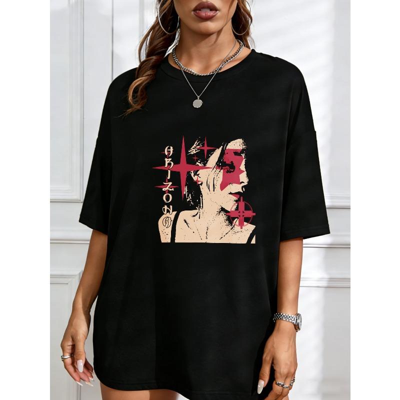 

White T Shirt With Red Star And Hand Graphic Print For Casual Wear S чёрный