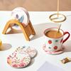 1PCS Pink Floral Cork Coaster Slip Anti Slip Placemats and High-Temperature Resistant Ceramic Mats Reusable Dining Table Decor