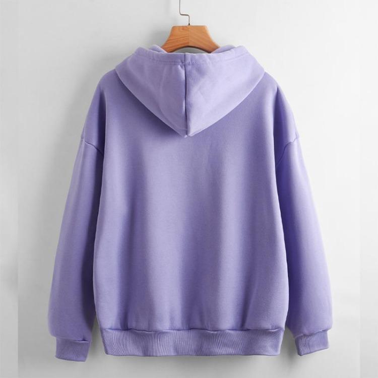 Casual Women's Loose Solid Color Fleece Zipper Jacket Long Sleeve Sweatshirt Top