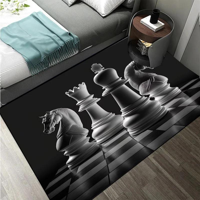 Chess Pattern Carpet Mat Rug King Queen Rook Bishop Knight Pawn Theme Game Living Room Area Rug Protection