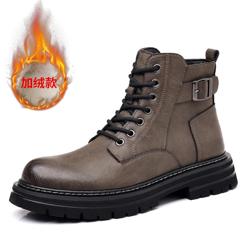 Martin boots men's autumn and winter warm British style retro men's velvet men's leather shoes high-top tooling boots 2025