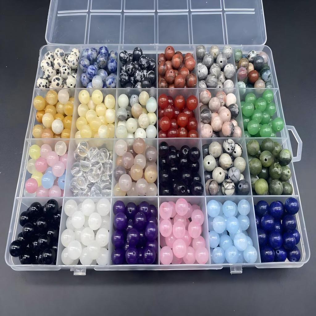 1200 Pieces 8mm Natural Stone Beaded Handmade DIY Jewelry Making Kit - Women's Family Jewelry Production Accessories for Necklac