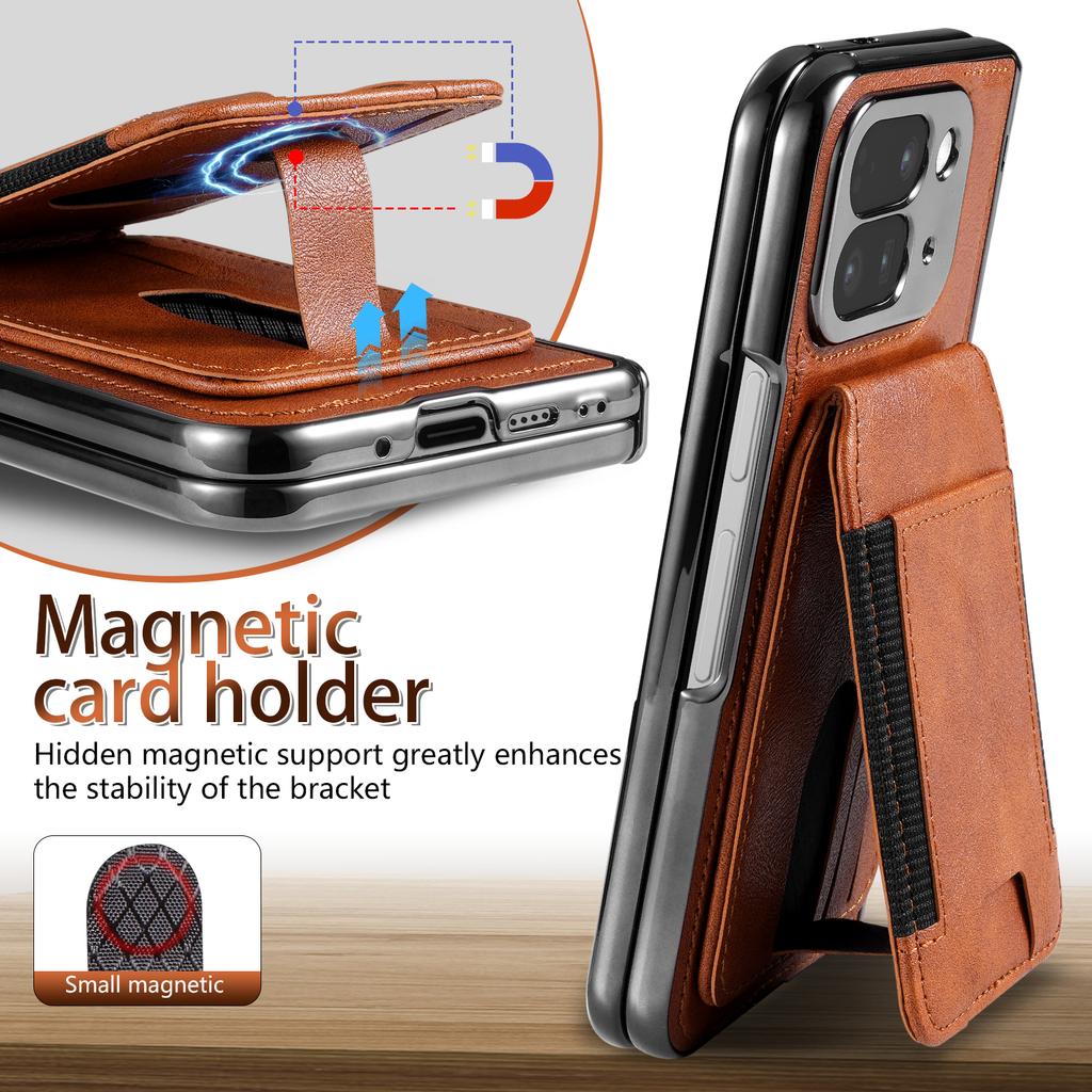 For Google Pixel 10 Pro Fold with Magnetic Card Holder and Tempered Glass Screen Protector Foldable Phone Case