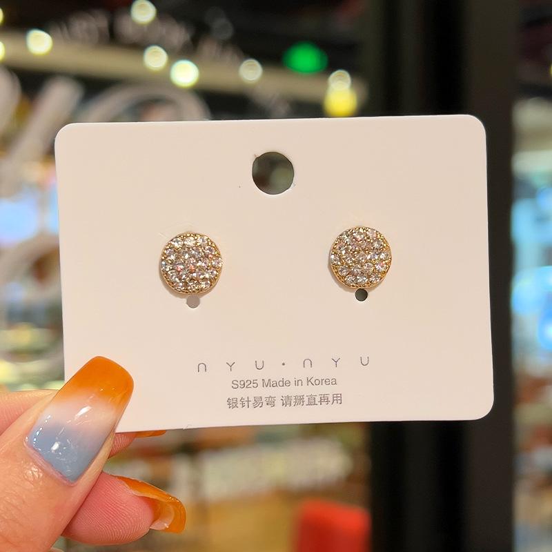 925 Silver Needle Temperament High-end Full Diamond Pearl Earrings Women's ins Wind Geometric Earrings Korean Light Luxury Earrings