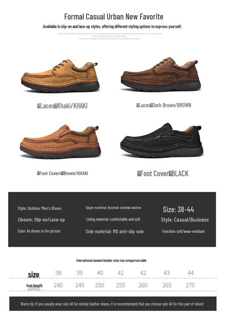 Men's Genuine Leather Slip-on Casual Shoes with Wear-Resistant MD Outsole and Frosted Cowhide Finish