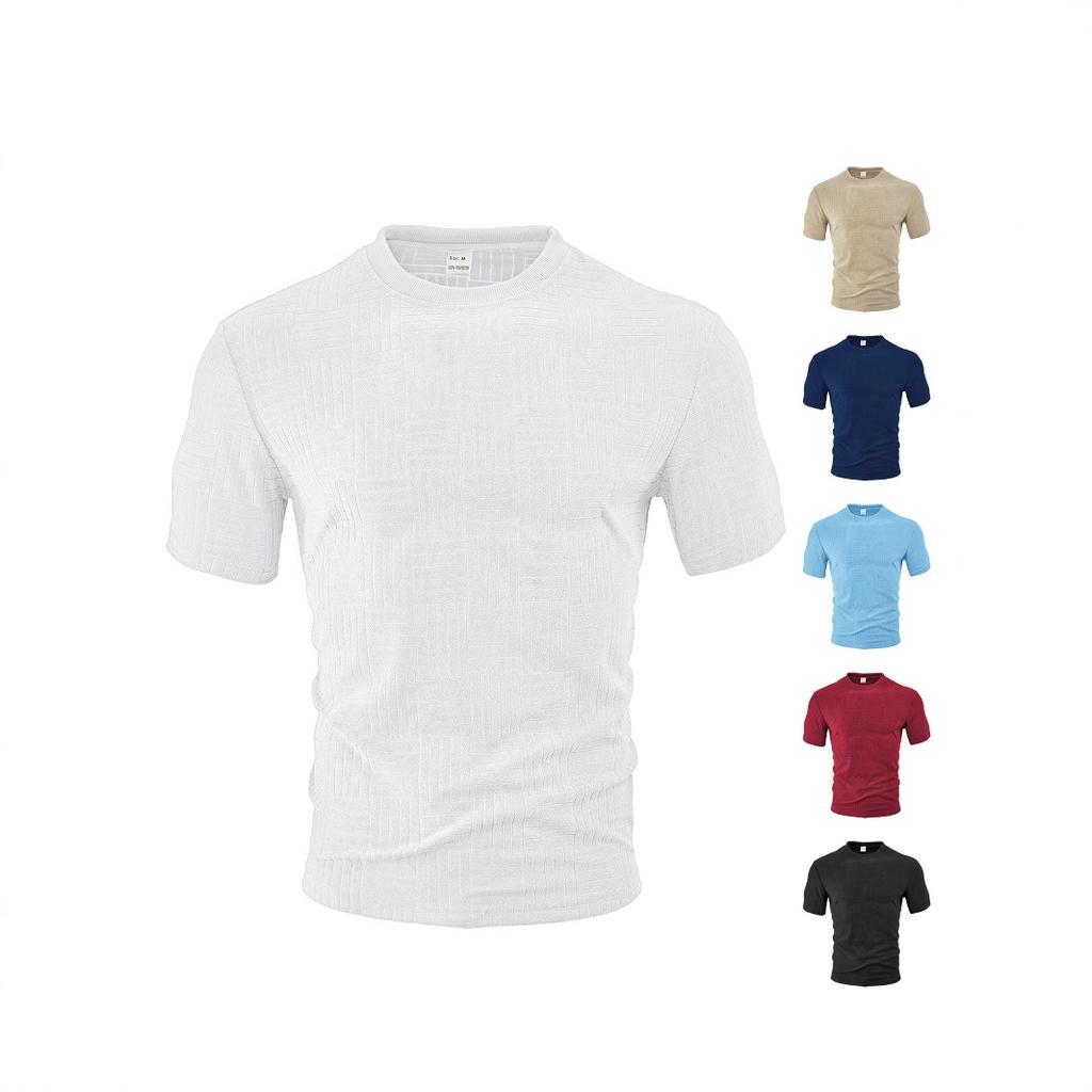 Men's clothing European and American summer sports and leisure loose breathable round neck towel jacquard cloth men's short-sleeved Polo shirt