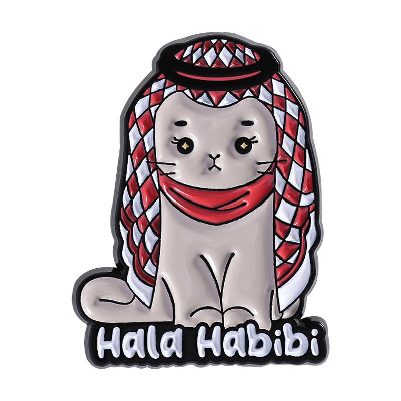 Hala Habibi Cat Enamel Pins Custom MEOWSLIM Brooches Lapel Badges Clothes Animal Jewelry Gift for Friends