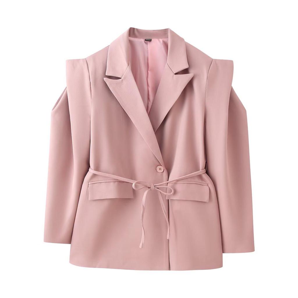 Giacca da completo da donna stile europeo e americano, cintura dimagrante per la vita, con spalle larghe