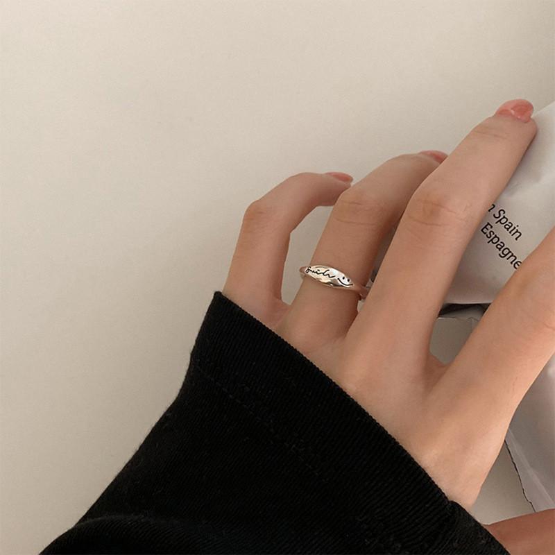 Unique Korean Style Smiley Face Geometric Open Adjustable Ring For Women Fashion