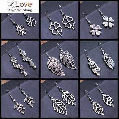 Vintage Einfache Antike Silber Farbe Kleeblatt Zweig Baum Baumeln Ohrring Für Frauen Mädchen Geschenk Blume Zweig Baumeln Ohrringe