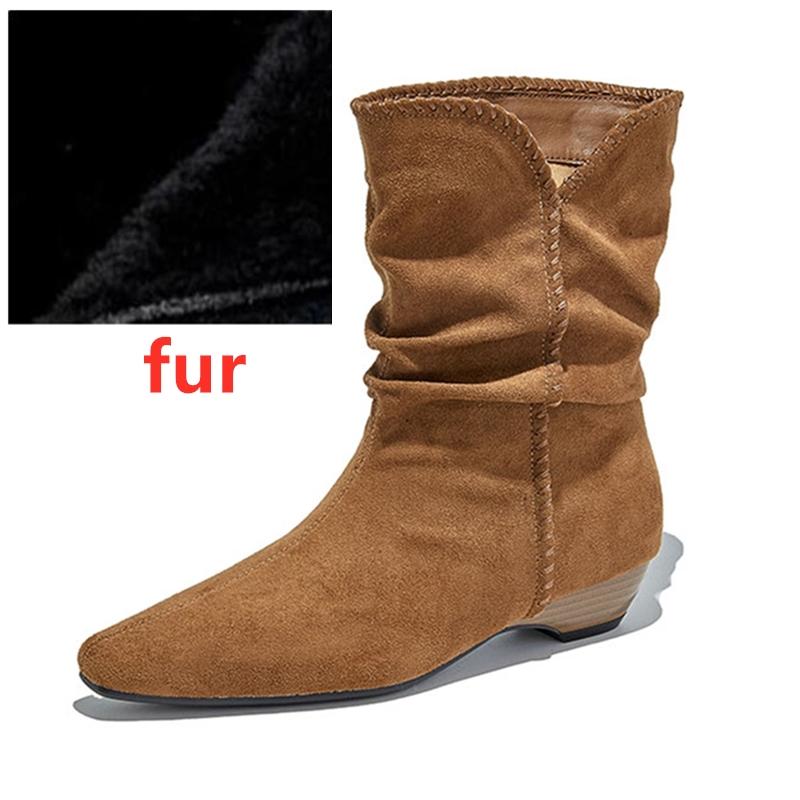 Mode AIYUQI 2025 Neue Damen Western Cowboy Stiefel Spitz, Plissierter Blockabsatz Damenstiefel Große Größe Vintage Stiefeletten weiblich
