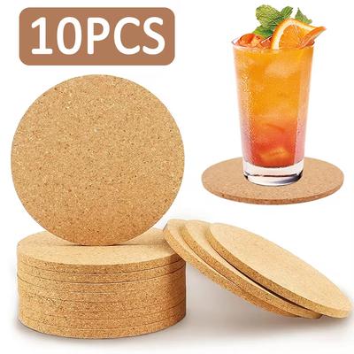 10 pezzi sottobicchieri rotondi in legno naturale, resistenti e antiscivolo, in sughero, per tazze da tè e caffè, porta bevande per decorazioni da tavola fai da te.