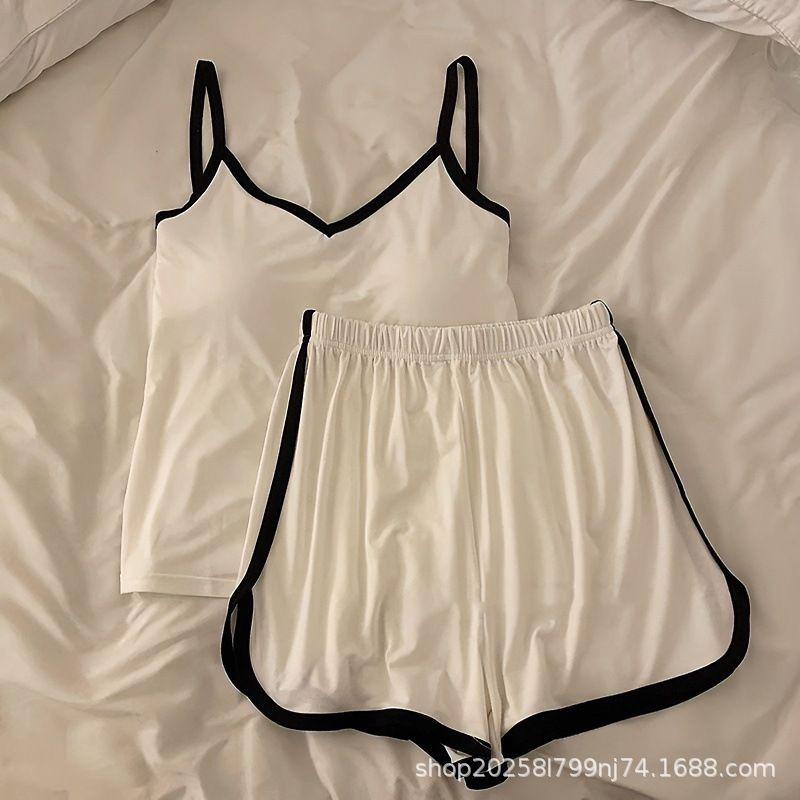 Korean Style Cool Summer Women's Pajama Set: Camisole Vest with Chest Pad