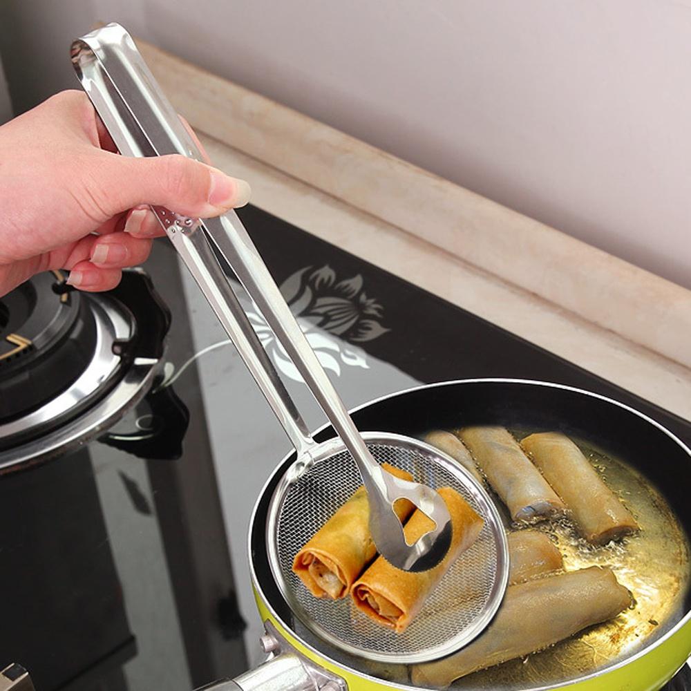 Stainless Steel Colander BBQ Food Clip Oil Spoon Fried Food Filter Kitchen Cooking Tool Mesh Sieve Oil Strainer with Clamp