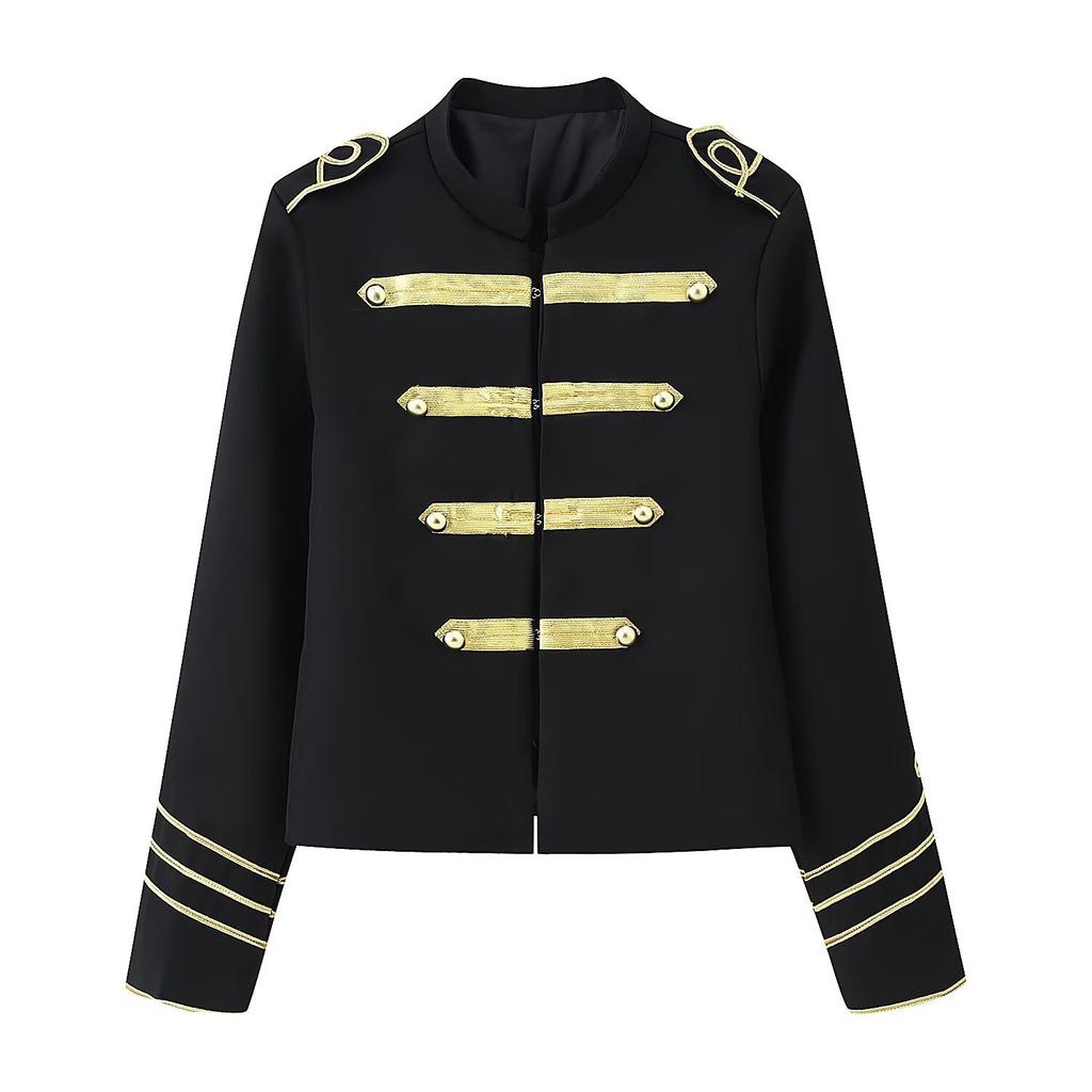 European and American style foreign trade spring and summer women's clothing new retro high-end fashion versatile gold breasted jacket