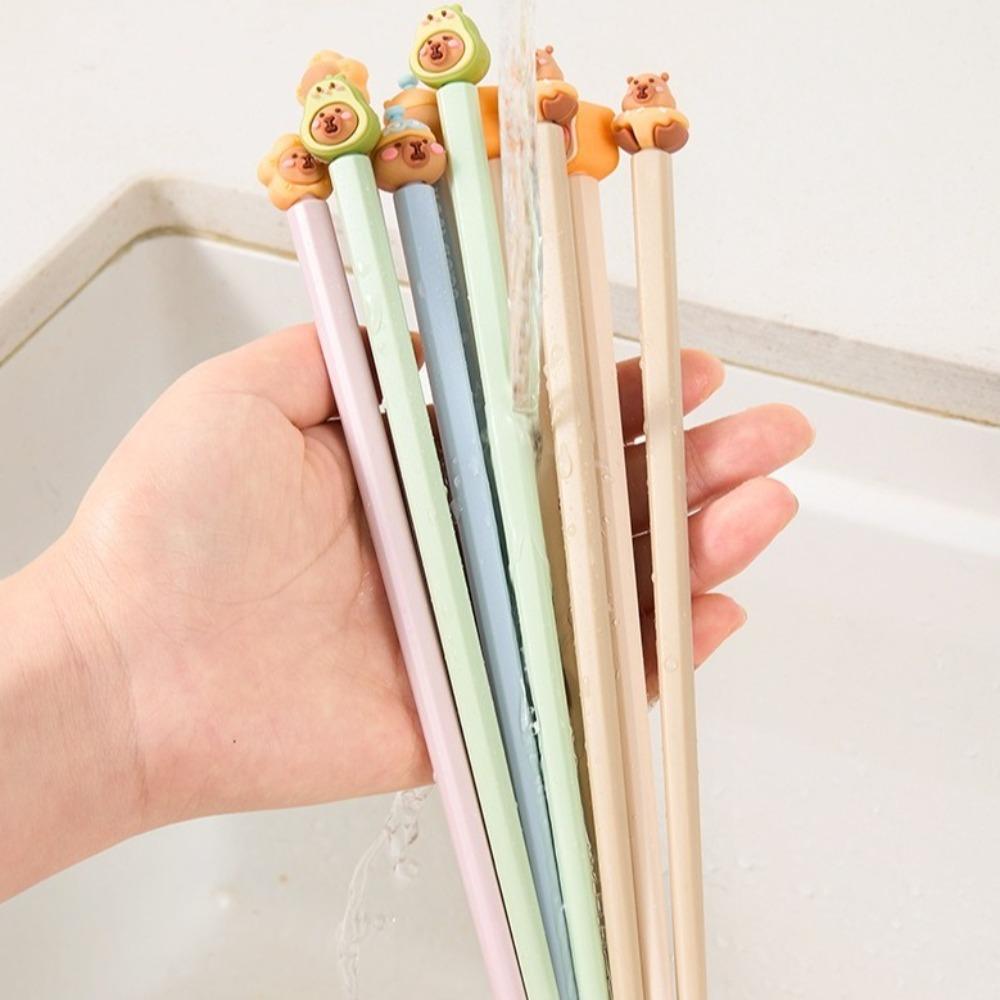 1/5 Pairs Easy To Use Chopsticks Anti-Slip Food Clip Cartoon Capybara Chopsticks  Kids Supply
