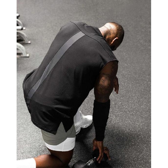 New Sports Vest Men'S Loose Summer Pure Cotton Fitness And Bodybuilding Quick Drying Sleeveless Shoulder White Base Shirt Sleeveless T-Shirt