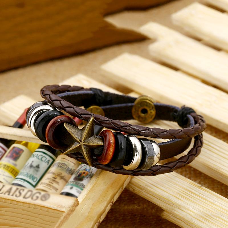 Direct Factory Sale Hand-Woven Retro Korean Style Cowhide Leather Cuff Bracelet for Men Size Adjustable Accessory