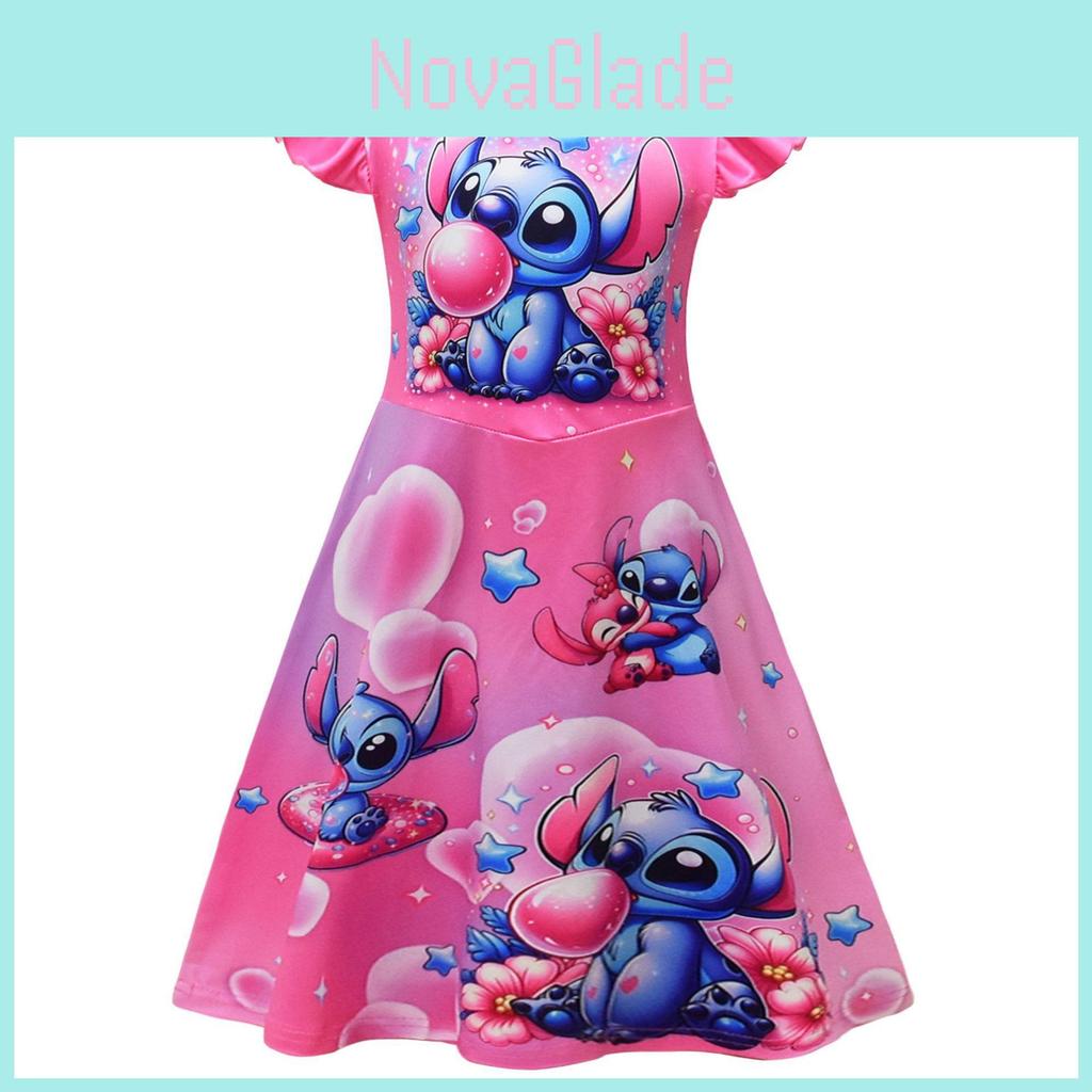 Stitch Girl Princess Pajama Dress With Cotton Blend Fabric For Kids