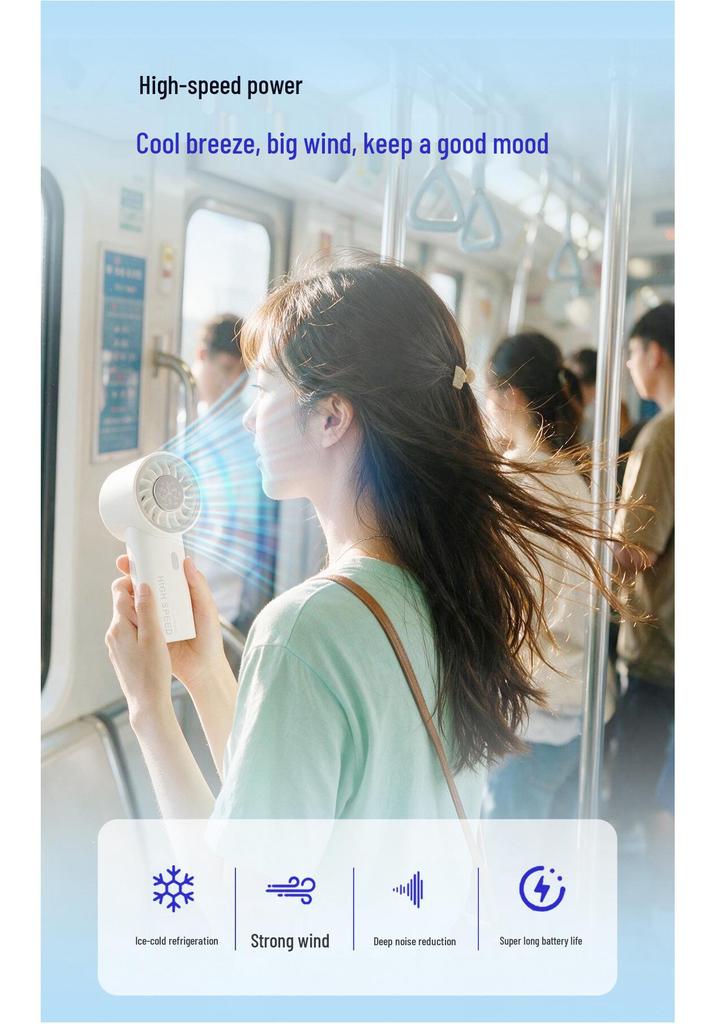26-Year Model Ultra-Fast 6-Speed Portable Handheld USB-Charging Mini Fan with Powerful Ice Pack Cooling.