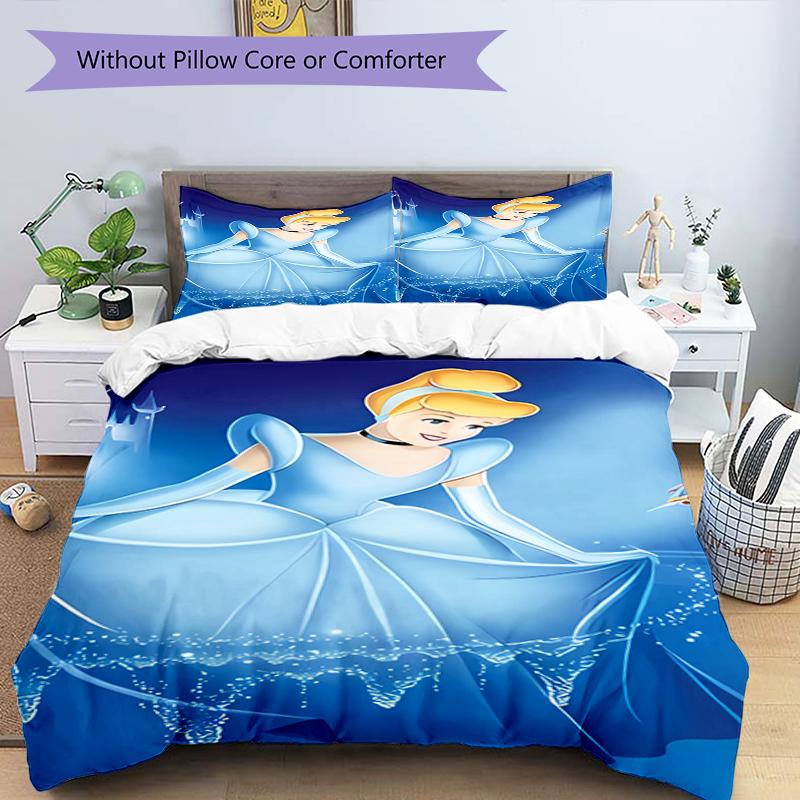 3pc Cinderella and Snow White Cartoon Children's Duvet Cover Set - Super soft (1*Duvet Cover + 2*Pillowcase, Without Core)