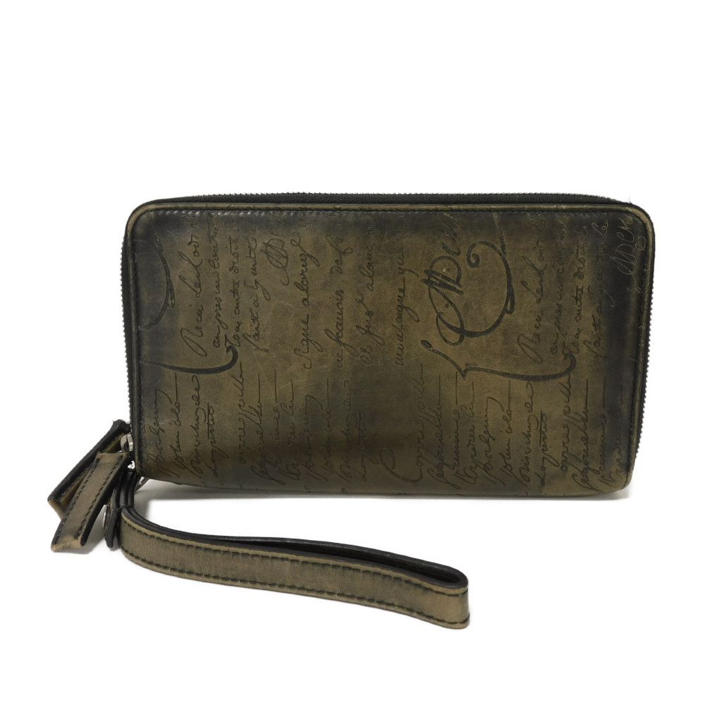 

Used 11828 Tali Scritto Leather Long Zip Wallet 7940 Zip Around Travel Case Calligraphy Nero Grigio Men s from Japan
