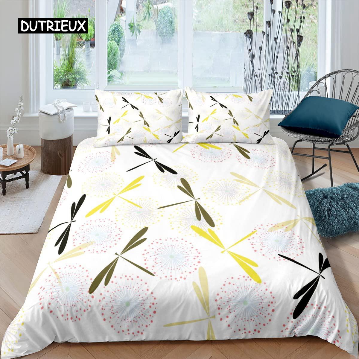 

Dandelion Comforter Cover Collection Queen Dimension Size for Kids Flying Flower Comforter Cover Monochrome Dandelions Floral Theme Twin Size Quilt EU single(135x200cm)