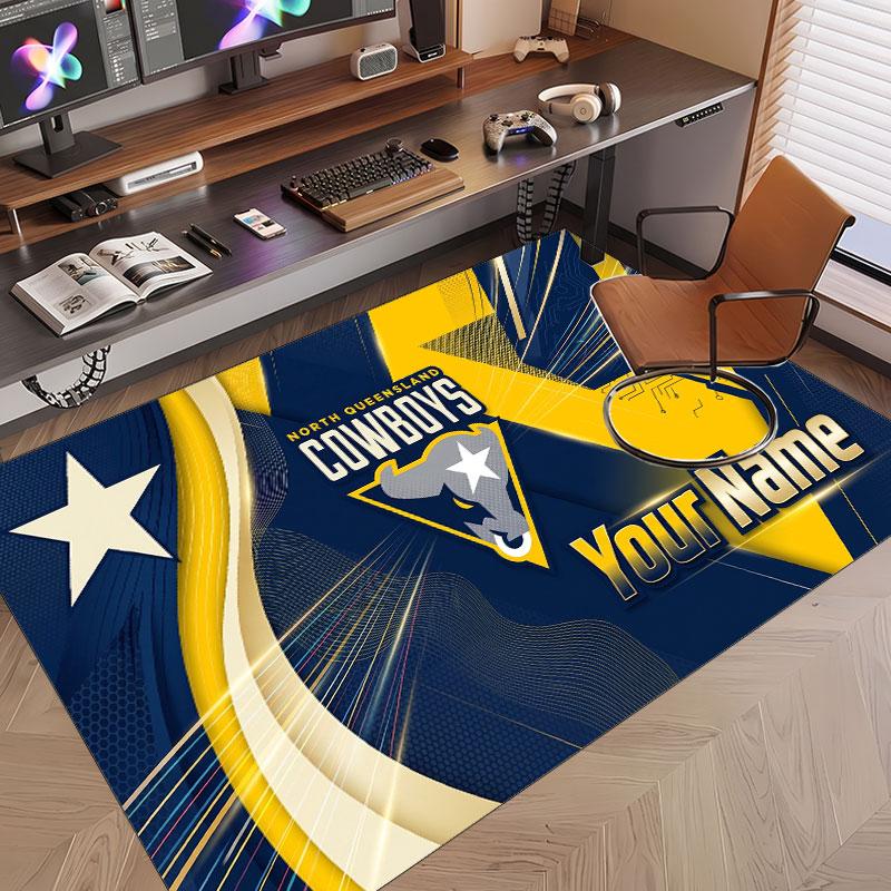 Custom Rug North Queensland Cowboys Pattern Print Name Text Soft Non‑Slip Floor Carpet for Home Indoor Decoration