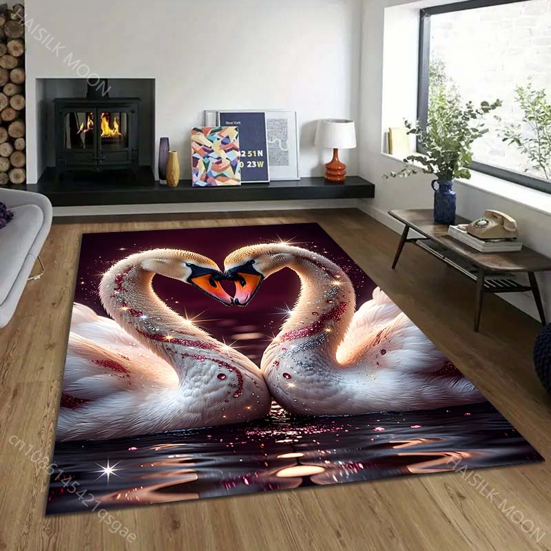 1PC Two Swans Forming Heart Pattern Rug Carpets for Bedroom Living Room Sofa Mat Creative Door Mat Cloakroom Home Decor