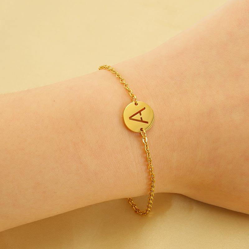 Minimalist Titanium Steel Hollow Letter Bracelet for Women - Customizable 26 English Letters