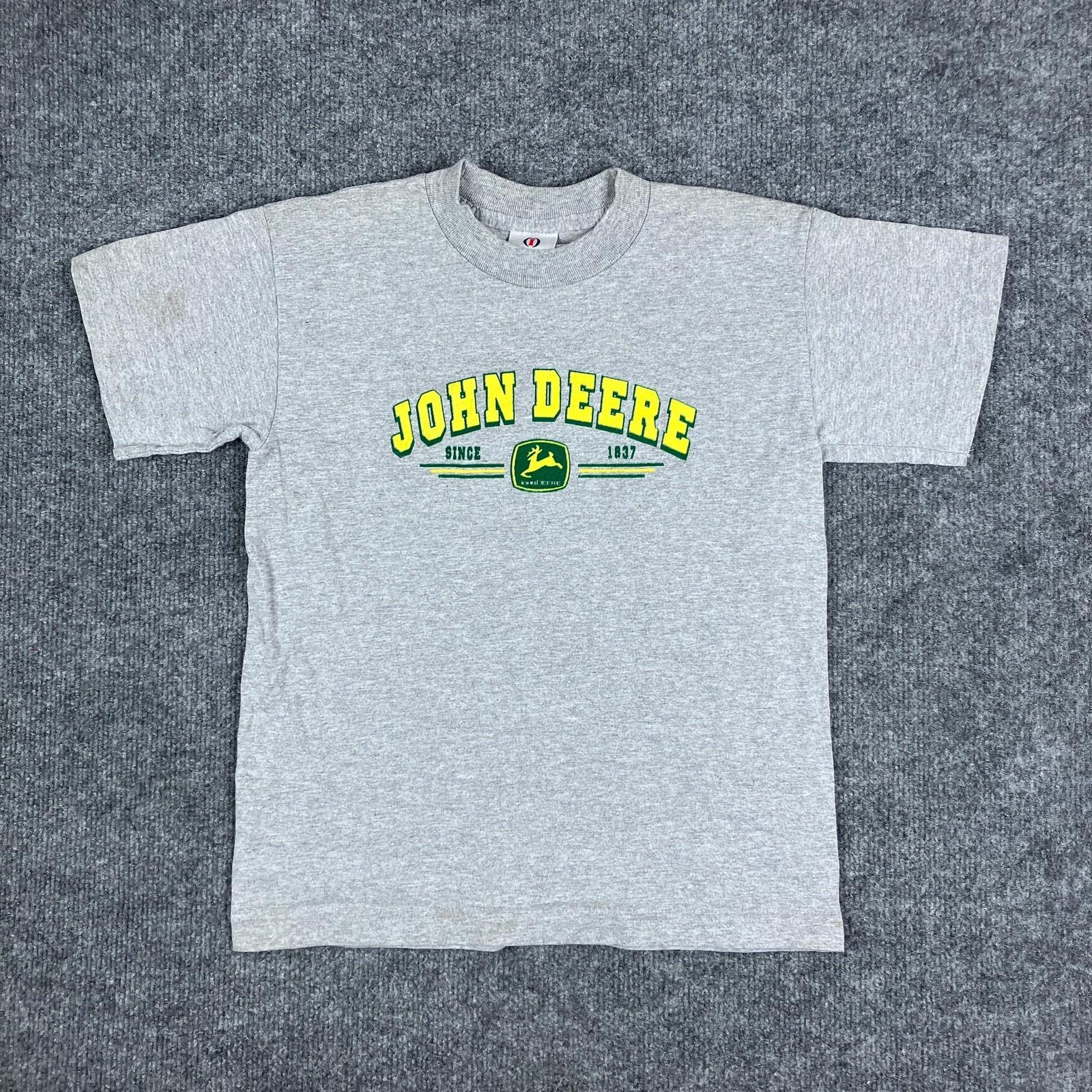 Intex John Deere T-Shirt Kids XL Gray Logo Graphic Farm Tractor Fabric L