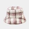 Women S Plaid Faux Fur Bucket Hat Winter Warm Outdoor Casual Hat