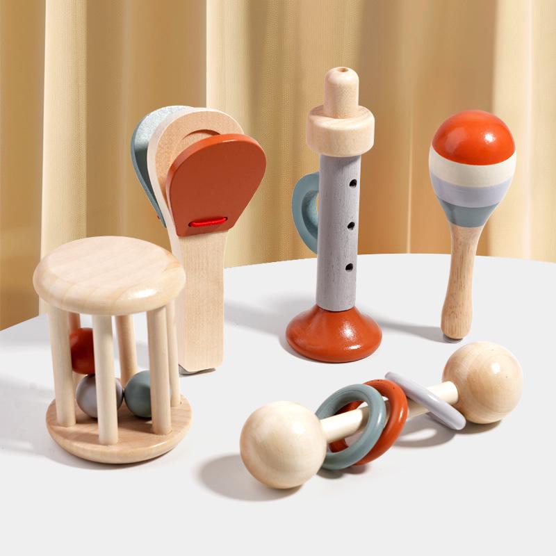 Orff Wooden Baby Rattle Bell - Infant Early Education & Soothing Crib Toy