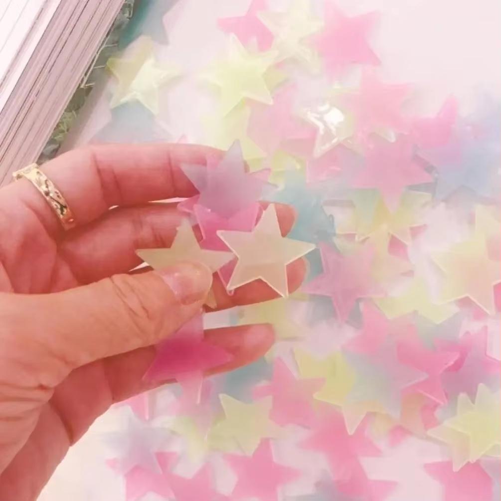 100 Pcs Colorful Glow In The Dark Star Stickers - Luminous Fluorescent Noctilucent Plastic Decals for Bedroom Ceiling & Wall Dec