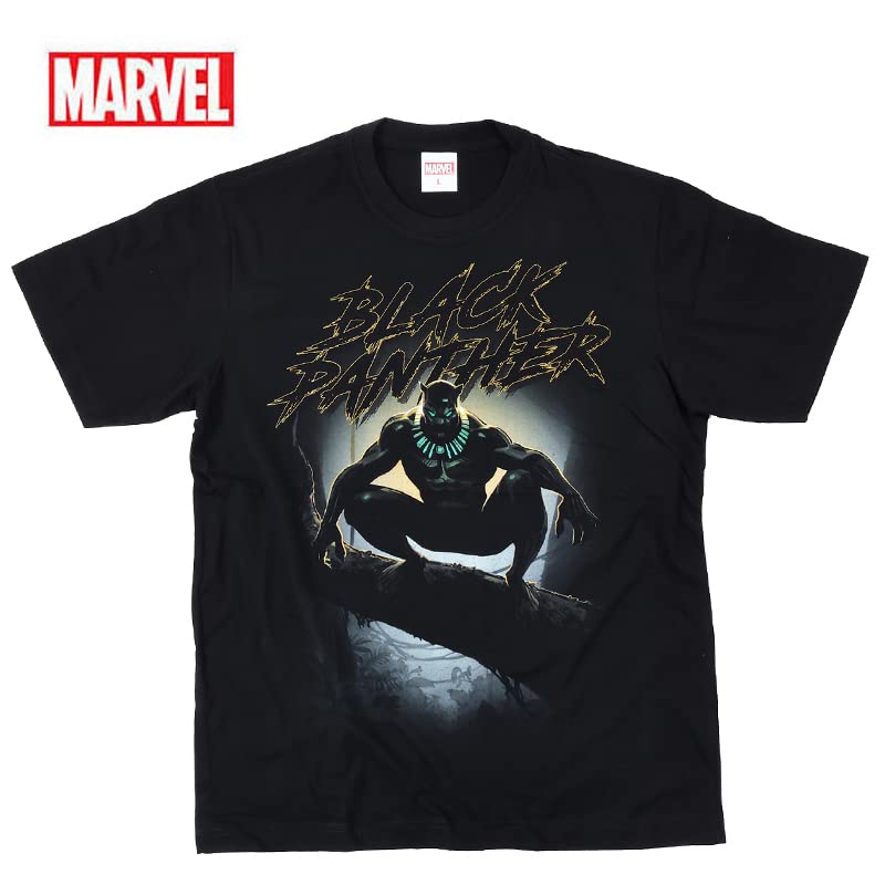 EVERSOUL Marvel T-Shirt, Short Sleeve, Black Panther, Avengers, Iron Man, Venom, Hulk, Movie Gift, Men's, Black, XL [Parallel Import]