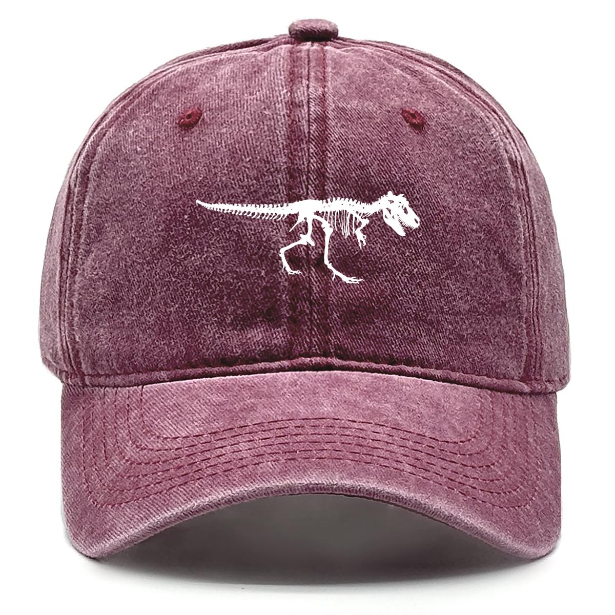 

Skeleton Dinosaur Print Snapback Sun Hat, Animal Sports Hat Sun Protective Curved Brim Retro Solid Adjustable Baseball Cap as the picture вино красного