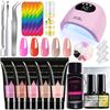 5 Color Gel Nail Polish Kit with Extender Gel, Cuticle Oil, LED Lamp, Cartoon Charms, Nail Tips, Tweezers Set