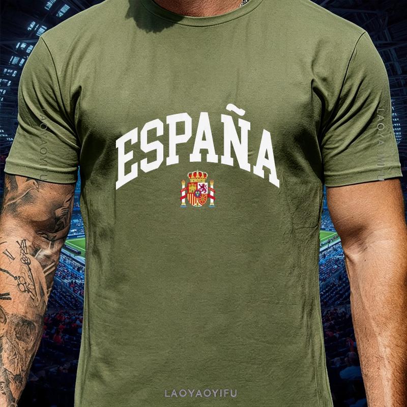 Espana Champion National Emblem Cotton Tee Unisex Crew Neck Short Sleeve Spanish Football Fan Casual Streetwear For Unisex Unisex