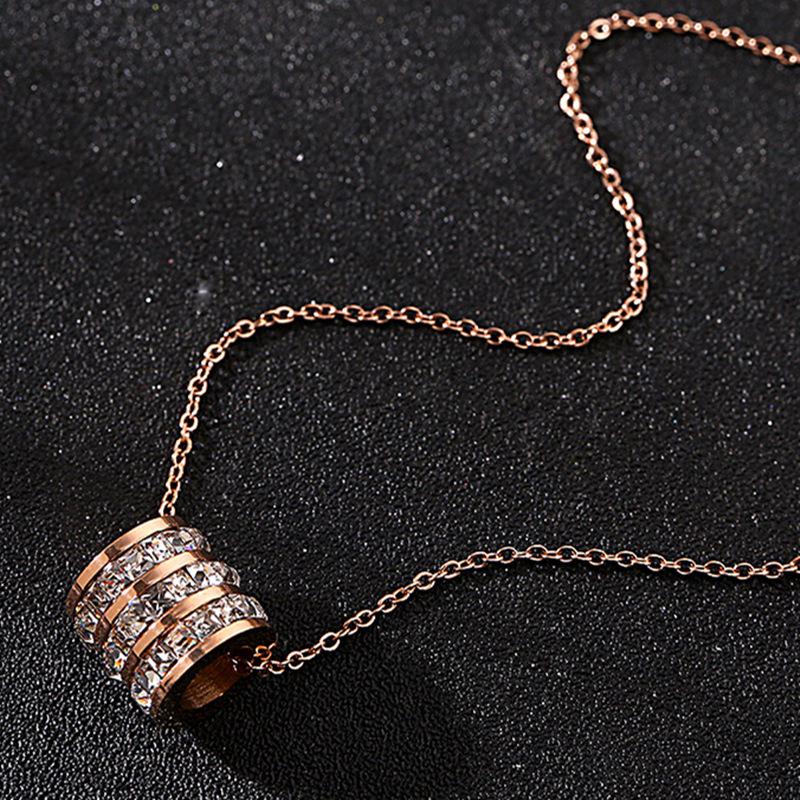 Трехслойное Хрустальное Подвесное Ожерелье из Титановой Стали - Корейский Стиль, Простые Украшения для Женщин розового золота