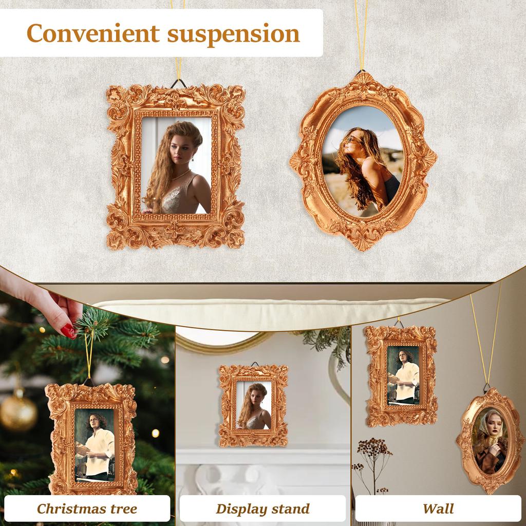 6 Pcs Mini Vintage Picture Frame Wall Hanging Resin Small Photo Frame Ornament Picture Frames with Lanyard for Room Home Decor
