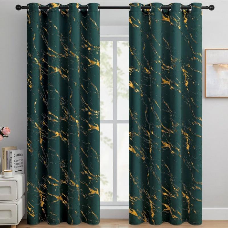 2pcs 100% Blackout Luxury Curtains - Gold Foil Jacquard with High Precision Weave Thickened Window Decor