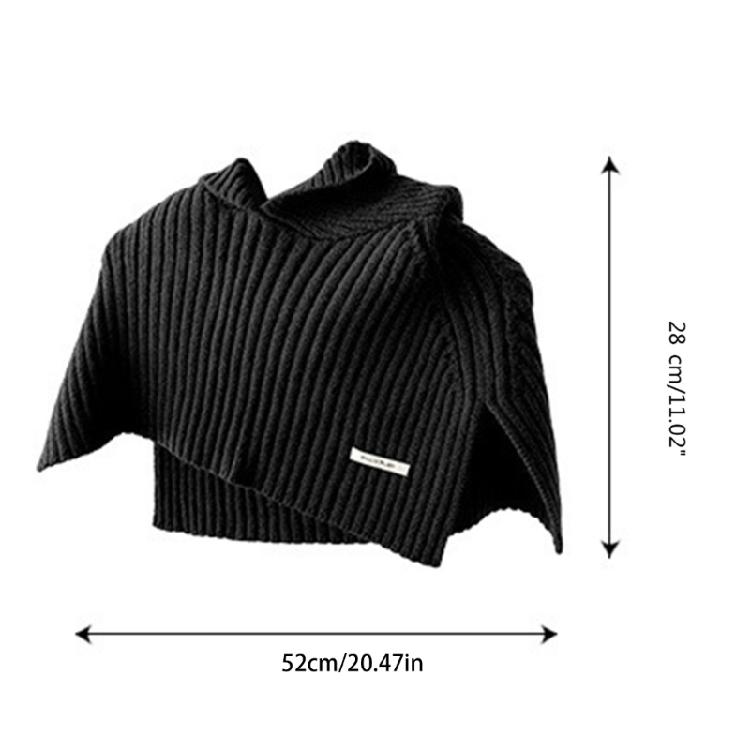Knit Scarf Cap for Women Solid Color Hooded Shawl Winter Windproof Neckwrap Hat