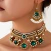 Vintage Schmuck für Damen Brillen Perlen Dekoration Schmucksets 5 Blumen Quaste Anhänger Halskette Ohrringe Set Für Damen Geschenk