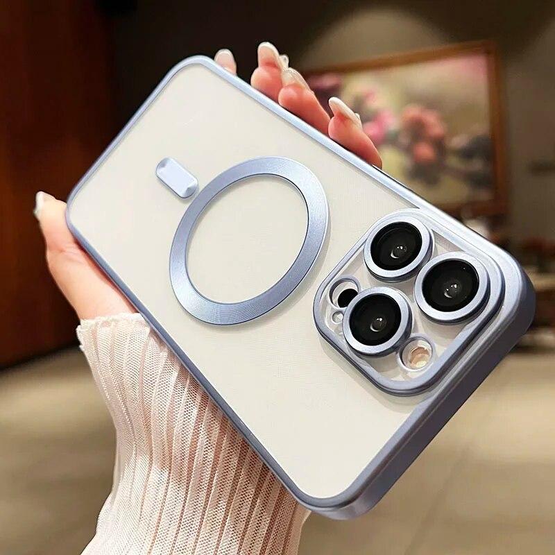 Magnetické pouzdro pro Magsafe Wireless Charger Case Matné pokovování Silikonové měkké pouzdro pro iPhone 15 14 Plus 13 12 11 Pro Max Clear Ultra tenký zadní kryt